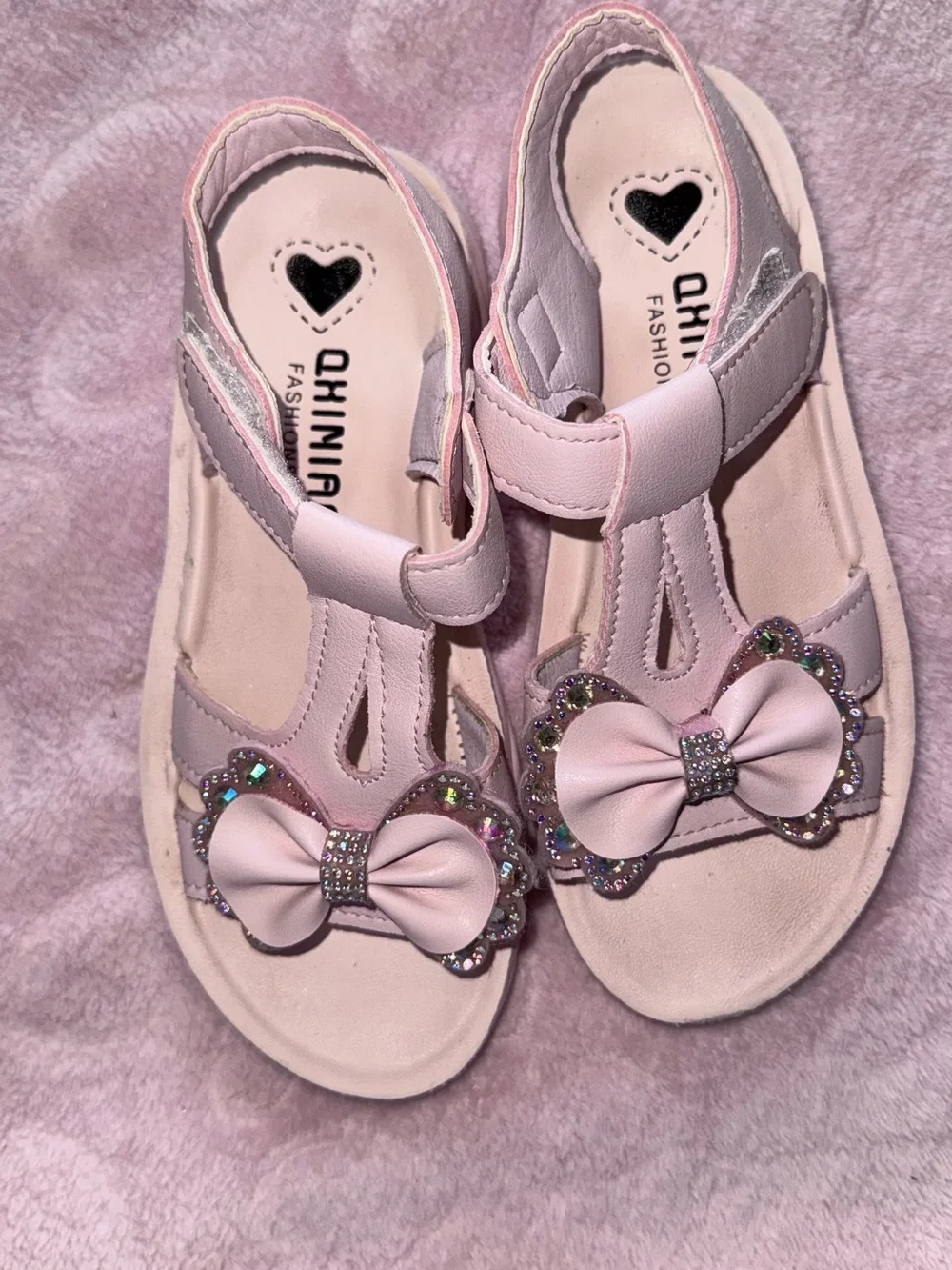 Girls' Pink Bow Embellished T-Strap Sandals